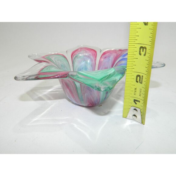 Hand-Blown Glass Star Shaped Bowl With Multicolor Swirls Votive Candle Trinket - Picture 5 of 9